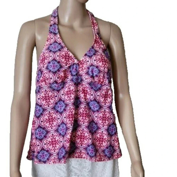 Catalina halter style tankini swim top multicolor size L 12- 14 - Picture 1 of 6